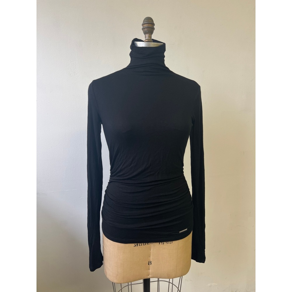 Michael Michael Kors Black Ruched Turtleneck Long Sleeve Top XS Stretchy